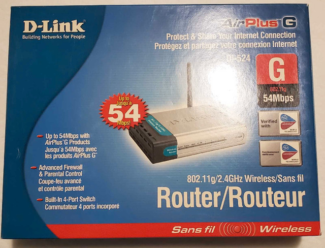 D-Link Wireless Rouer, AirPlus G, $40 cash in Networking in St. John's