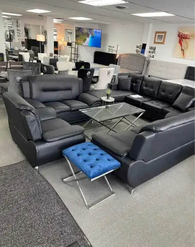 Black Leather Sectional Sofa, View more