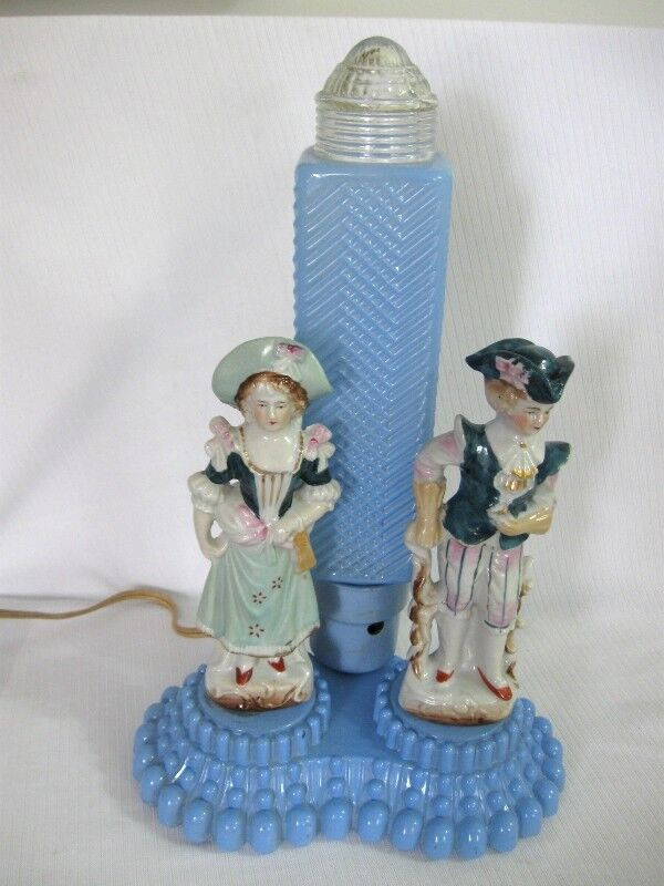 2 LAMPES  DE CHEVETVINTAGE EN VERRE avec FIGURINES en PORCELAINE dans Art et objets de collection  à Ouest de l’Île - Image 3