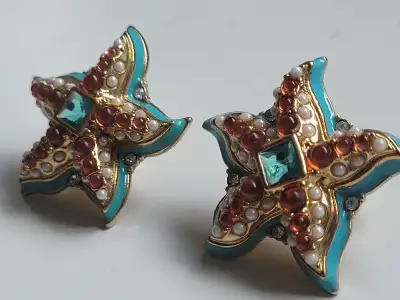 Kenneth Jay Lane and Avon Pearl Starfish Rhinestone Earrings , View more