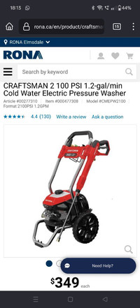 Craftsman Pressure Washer 2100 PSI Electric 