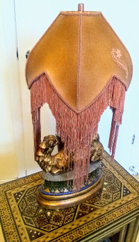 CAMEL TABLE LAMP WITH ANTIQUE LAMP SHADE