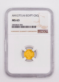 Egypt: Abdul Aziz, 1277 Year 6 (1866), AV 5 Qirsh, NGC MS 63