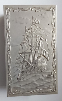 Antique Nautical Rare Embossed Metal  Match Box Holder