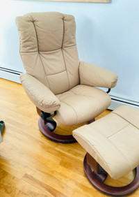 Genuine stressless leather  recliner & footstool. Spotless 