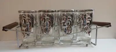 Vintage MCM glass set in caddy, View more