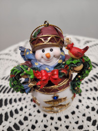Jeweled Ornament Snowperson With Bird & Garland