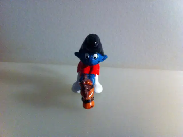 Super Smurfs - Vintage 1980 Smurf Jockey Ridding on Horse Stick63234988775681122