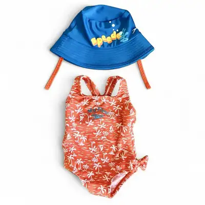 (9-12m) 2pc Swimsuit Set [Speedo] Bathing Suit & swim/sun Hat, View more