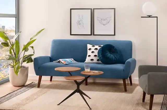 Modern Blue Mid-Century Sofa – Excellent Condition!62863738865411123
