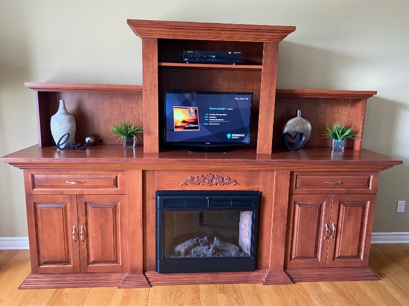 Meuble audiovisuel en bois massif avec foyer électrique Meubles de