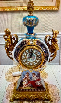 Beautiful Teal Porcelain and Bronze Clock