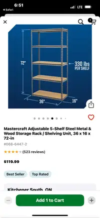Mastercraft adjustable shelf 