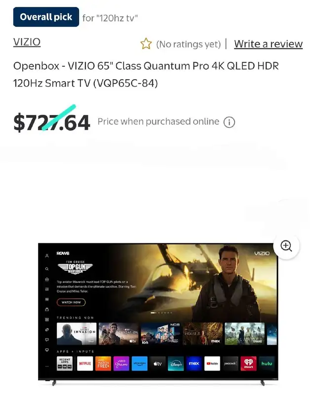 VIZIO 65" Class Quantum Pro 4K QLED HDR Smart TV-120Hz