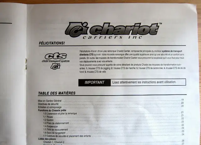 CHARIOT CHEETAH 1 2 COUGAR 1 2 OWNER'S MANUAL RARE in Strollers, Carriers & Car Seats in Ottawa - Image 9