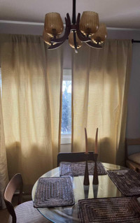 FIVE PANELS YELLOW AND GREEN CURTAINS-CINQ PANEAUX