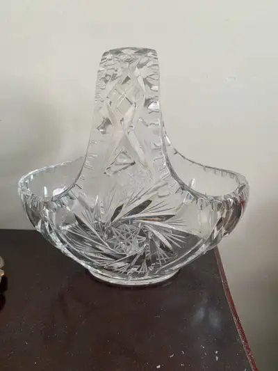 vintage lead crystal cut glass basket, pinwheel starburst , View more