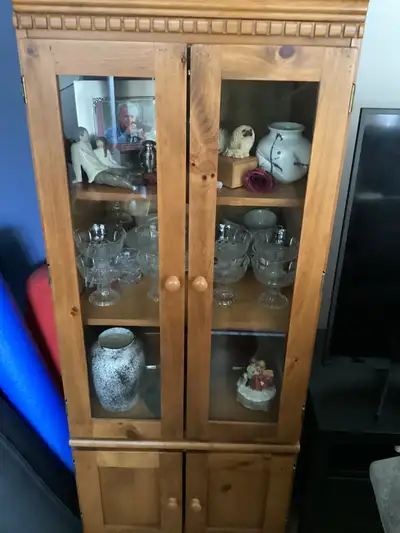 2 wood display cabinets, View more