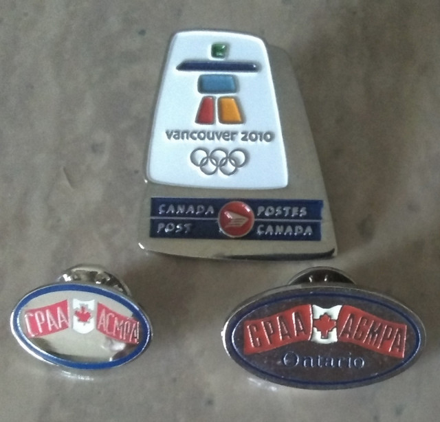 2 CPAA Union Pins + Vancouver Olympics 2010 Pin dans Art et objets de collection  à Chatham-Kent
