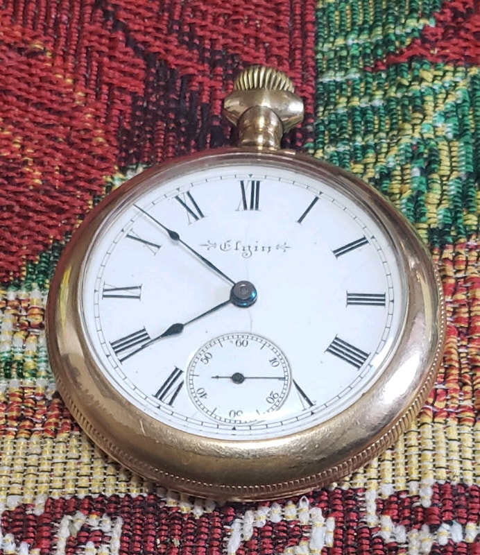 Antique Size 18 Elgin Pocket Watch Gold Filled 15J Eaton Case Arts