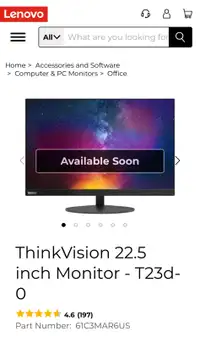 ThinkVision 22.5 inch Computer Monitor - T23d-0 (BRAND NEW IN BO