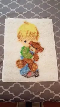 New Precious Moments Child with Teddy Bear Rug Hooking