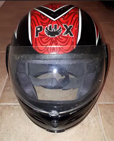 Motorcycle helmet, new XLarge black and red Motorcycle jacket and motorcycle gloves also available