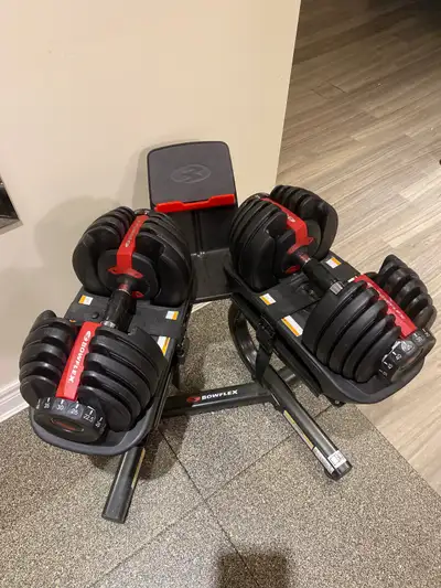 Like new Bowflex dumbbells with stand