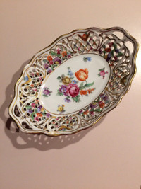 Antique Dresden Floral Serving Dish