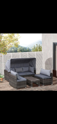 Outdoor patio furniture set with bed