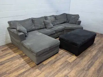 Grey sectional and ottoman. FREE DELIVERY, View more