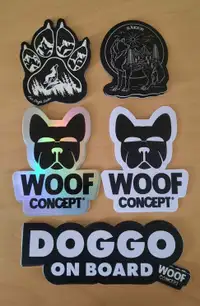 Dog on Board & Woof Concept Stickers