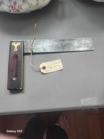 For sale is a used antique Stanley square, featuring a 10-inch blade, brass trim, and a rosewood han...