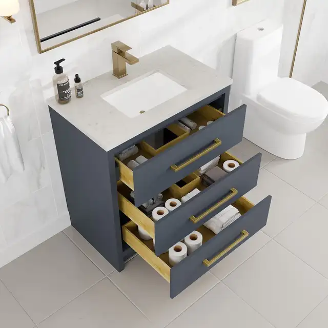 BRAND NEW 30”W Bath Vanity with Carrara Quartz Top in Cabinets & Countertops in Oakville / Halton Region - Image 4