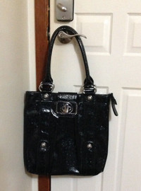 Large Black Faux Ostrich GUESS Shoulder Bag