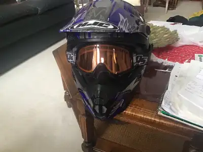 All ( L) skidoo riding gear. 2 helmets, coloured goggles, wrist guards,kidney belt, neck and throat...