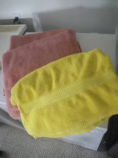 3 lrg bathtowels 2 pink cotton $20 one yellow bamboo$10 all $25, View more