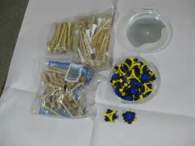 GOLF TEES AND SHOE SPIKES - VERY GOOD TO NEW, View more