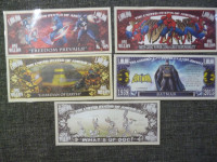 Marvel DC & Bugs novelty bank notes x 5 Batman Spiderman  Bugs++