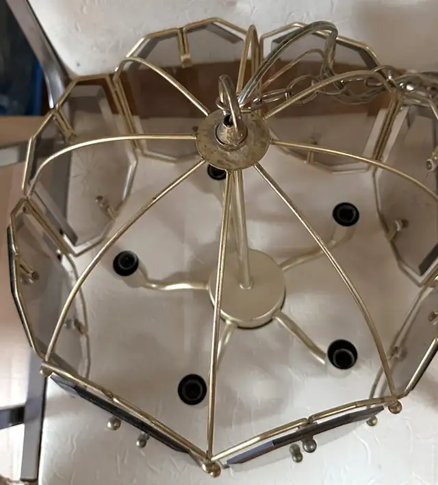 Vintage 5-Light Pendant Light with Smoked Glass & Gold Frame in Indoor Lighting & Fans in Mississauga / Peel Region - Image 3
