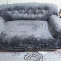 Small pet sofa in gorgeous soft, plush gray material.