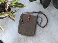 Fossil felted wool and leather purse
