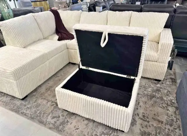 6 Seater Sectional Corduroy Sofa with Storage Ottoman For Sale  in Couches & Futons in Kingston - Image 4