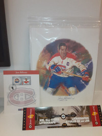 SIGNED JEAN BELIVEAU LITHOGRAPH + PUCK - MONTREAL CANADIENS HHOF
