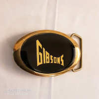 GIBSONS hair and metal band Brass Belt Buckle 1988, oval