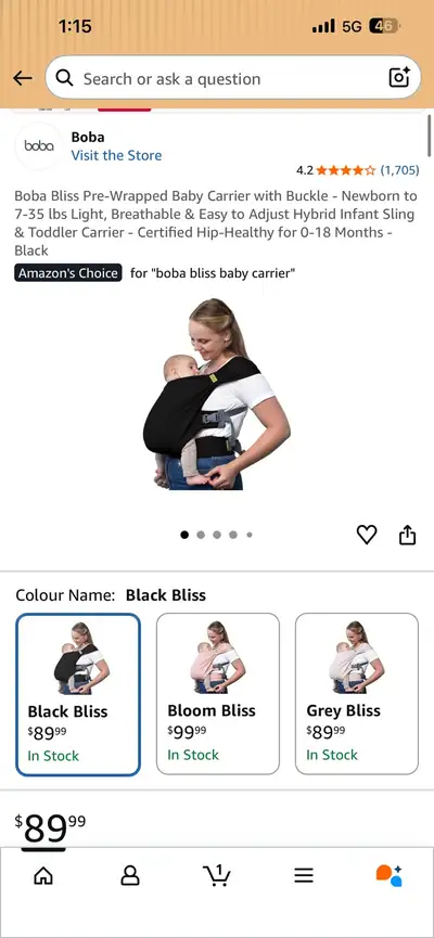 NEW! Boba Bliss Pre-Wrapped Baby Carrier - charcoal, View more
