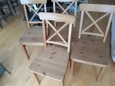 4 Chaises robuste solide en bois IKEA, View more