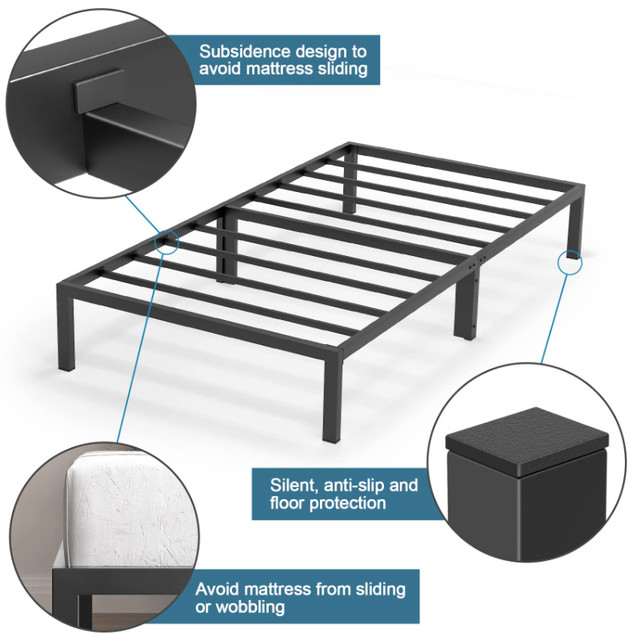 Mr IRONSTONE 14 Inch Twin/Single Metal Platform Bed Frame NEW in Beds & Mattresses in London - Image 4