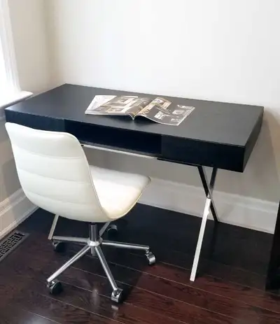 Moving Sale- Modern Desk with White Leather Chair , View more
