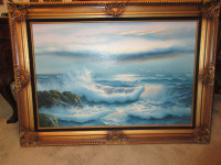 Large Seascape oil on canvas, original by K Samuel, 44"W X 31" H